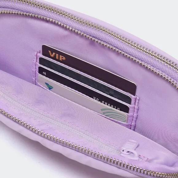 Large Lilac Purple Water-Resistant Nylon Travel Belt Bag with 5 Zipper Pockets - Picture 5 of 8